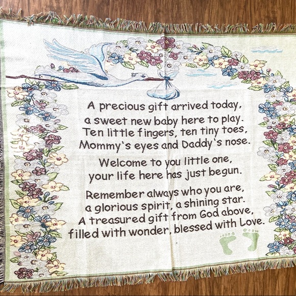 Baby Blanket Afghan Other - Baby Blanket Afghan Throw "A Precious Gift" Poem Stork Flowers